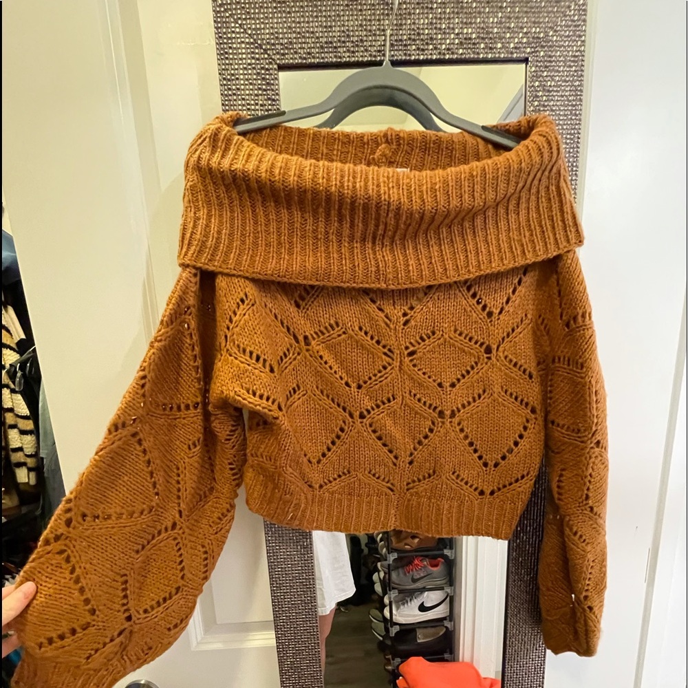 NWT - off the shoulder rust orange sweater